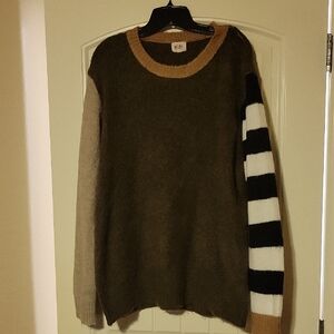BiBi Brown and Tan With Blsck & White Stripes Crewneck Sweater. Sz Xl Great Cond